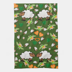 Sheep Green Orange Hearts Fairy Kitchen Hand Towel