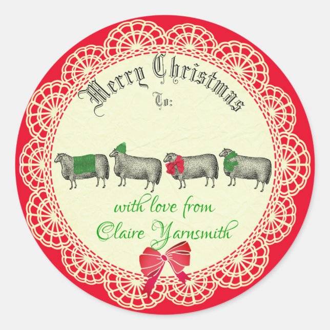 Sheep handmade knitting crochet Christmas sticker (Front)