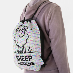 SHEEP HAPPEN Funny Drawstring Backpack Gift