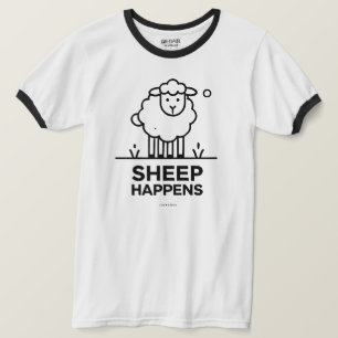 Sheep Happen Funny Line Art Ringer T-Shirt