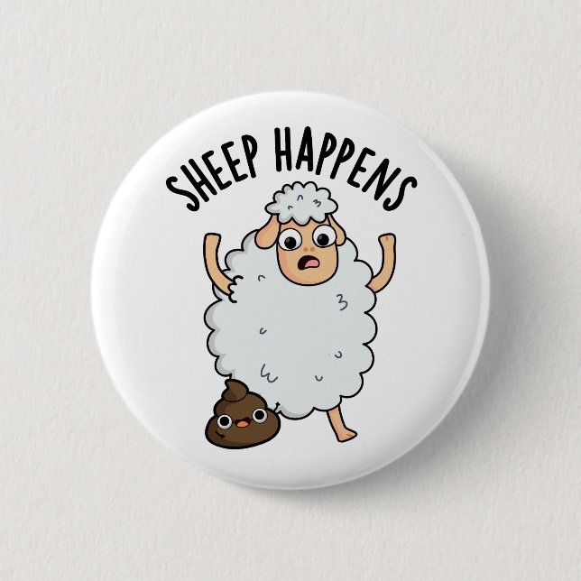 Sheep Happens Funny Poop Pun  Button (Front)