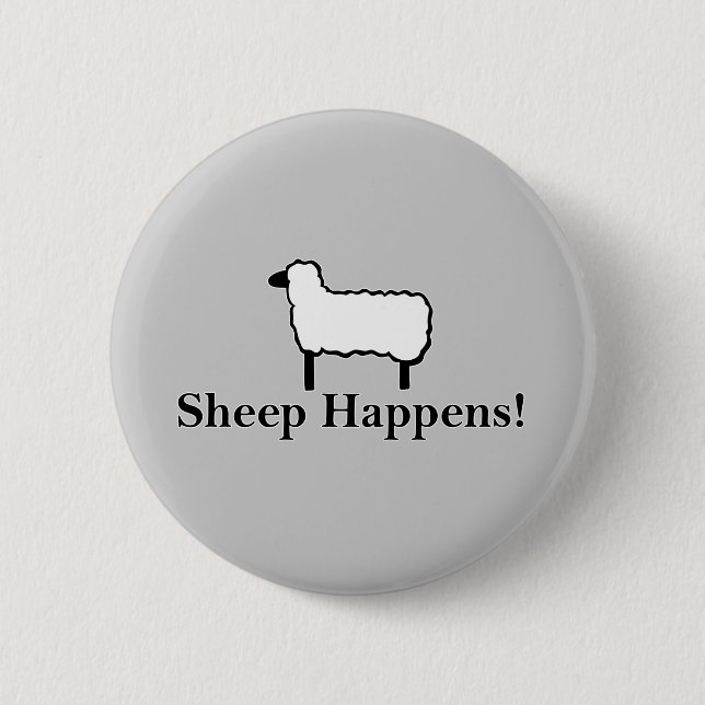 Sheep Happens Funny Sheep Pun Button (Front)