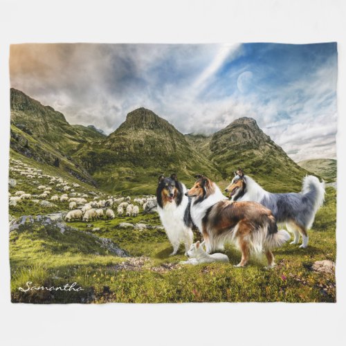 Sheep Herding Rough Collies _ Personalized Fleece Blanket