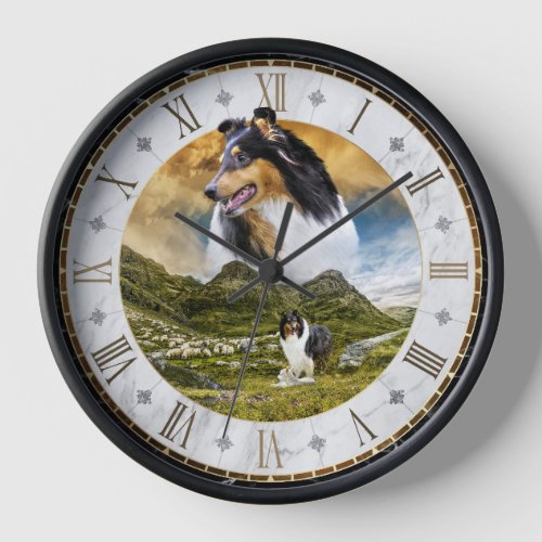 Sheep Herding Tricolor Rough Collie in Highlands _ Clock