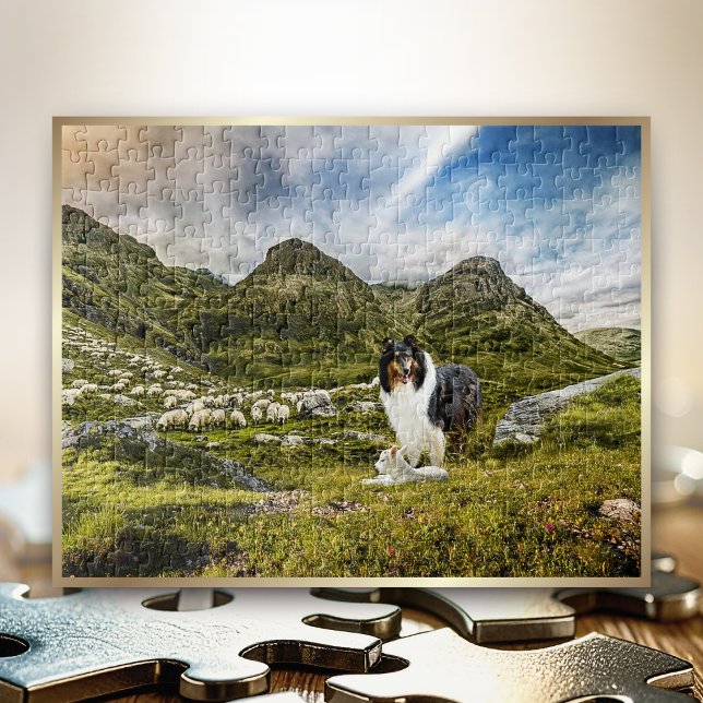 Sheep Herding Tricolor Rough Collie in Highlands - Jigsaw Puzzle (Creator Uploaded)