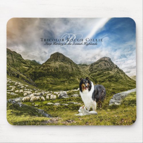 Sheep Herding Tricolor Rough Collie _ Personalized Mouse Pad