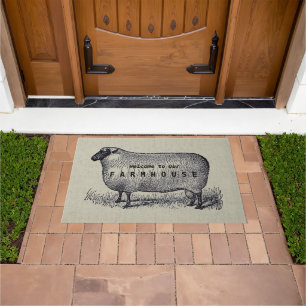 Sheep Illustration Farmhouse Style Custom Welcome Doormat