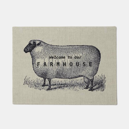 Sheep Illustration Farmhouse Style Custom Welcome Doormat