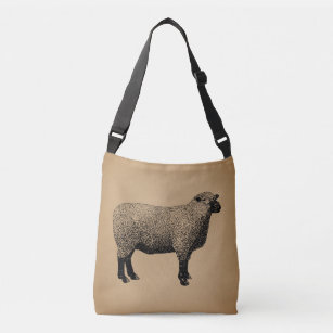 Sheep Illustration Vintage Art Crossbody Bag