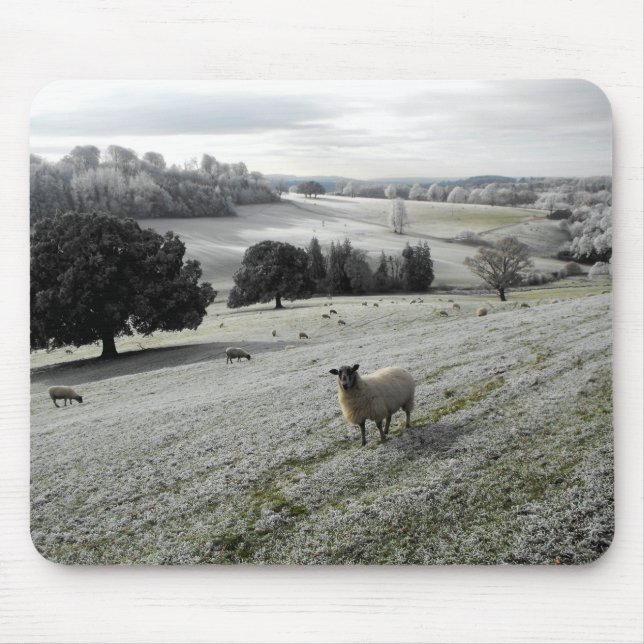Sheep in a frosty valley mouse pad (Front)