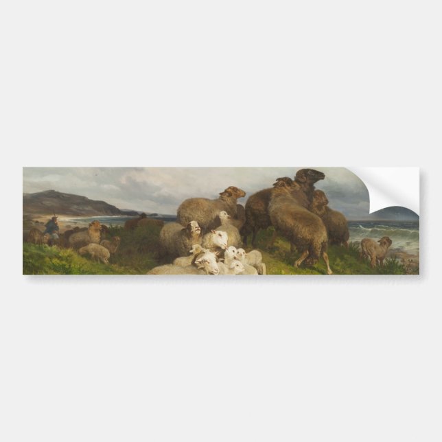 Sheep in a Meadow (by August Friedrich Schenck) Bumper Sticker (Front)