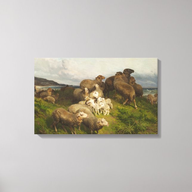 Sheep in a Meadow (by August Friedrich Schenck) Canvas Print (Front)