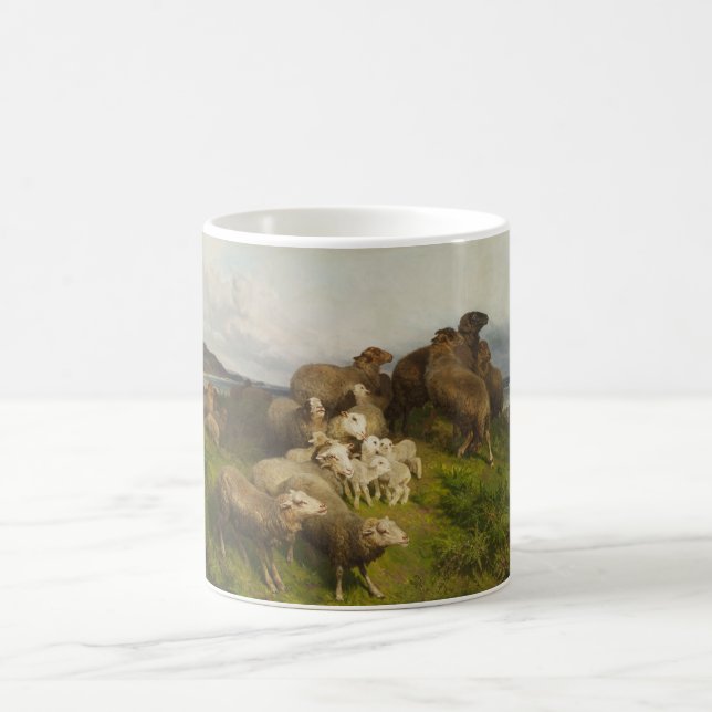 Sheep in a Meadow (by August Friedrich Schenck) Coffee Mug (Center)