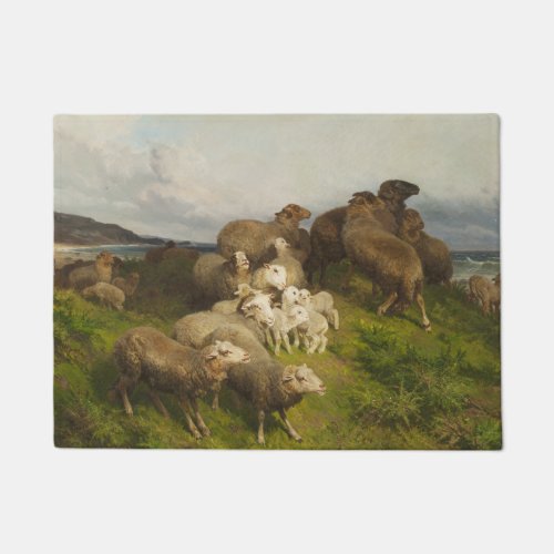 Sheep in a Meadow by August Friedrich Schenck Doormat