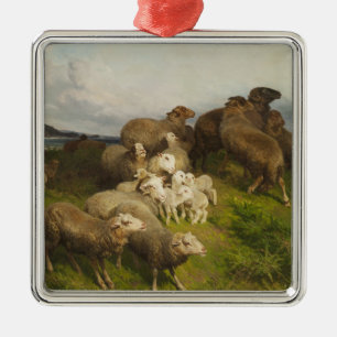 Sheep in a Meadow (by August Friedrich Schenck) Metal Ornament