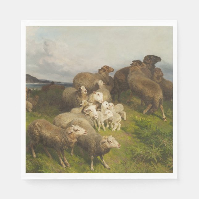 Sheep in a Meadow (by August Friedrich Schenck) Napkins (Front)