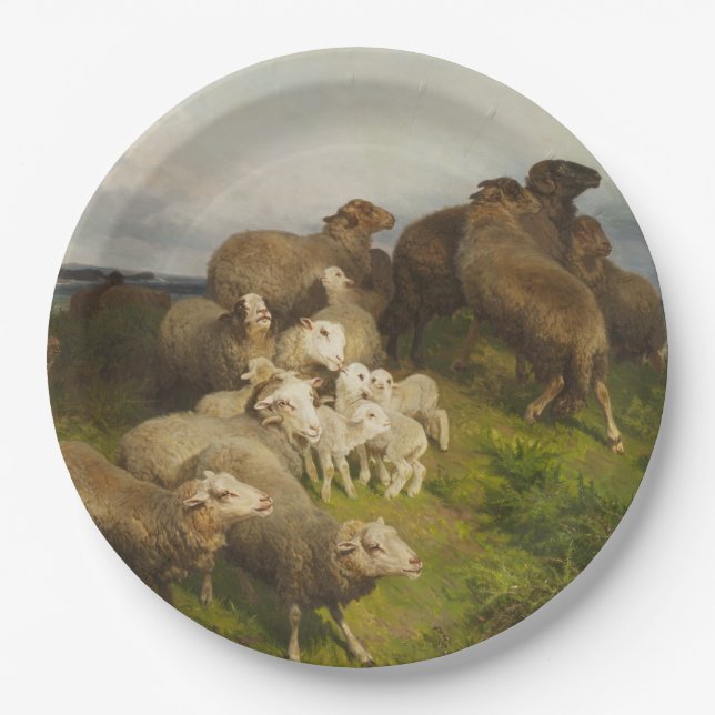 Sheep in a Meadow (by August Friedrich Schenck) Paper Plates (Front)