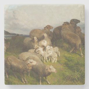 Sheep in a Meadow (by August Friedrich Schenck) Stone Coaster