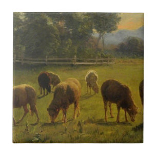 Sheep in a Rural Landscape (French Farm) Ceramic Tile