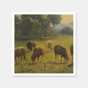 Sheep in a Rural Landscape (French Farm) Napkins