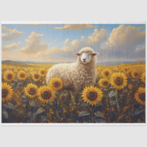 Sheep in a Sunflower Field Painting Decoupage Tissue Paper