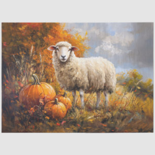 Sheep in Autumn Field with Pumpkins Decoupage Tissue Paper