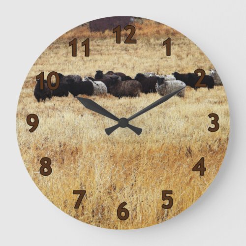 Sheep in Autumn Grass Large Clock