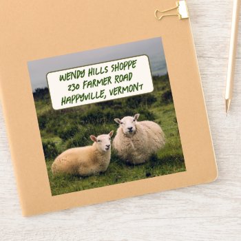 Sheep In Field Custom Large Sticker With Text by pamdicar at Zazzle