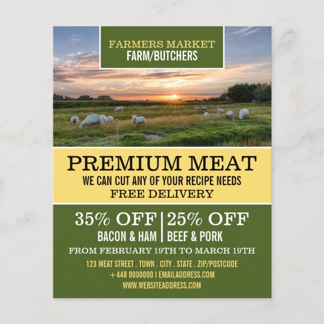 Sheep in Field, Farmer & Butcher Advertising Flyer (Front)