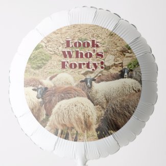SHEEP IN FIELD, "LOOK WHO'S TURNING FORTY" BALLOON