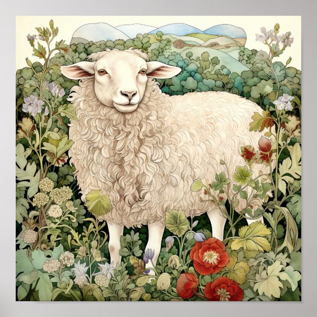 Sheep in Meadow Painting Poster (Front)