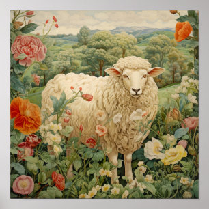 Sheep in Meadow Painting Poster