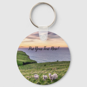 Sheep in New Zealand Christchurch Landscape NZ Keychain