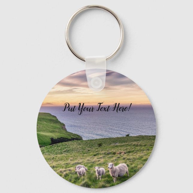Sheep in New Zealand | Christchurch Landscape | NZ Keychain (Front)