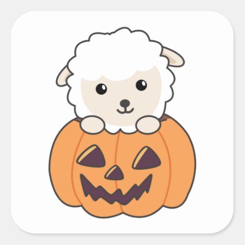 Sheep In Pumpkin Cute Sheep Happy Halloween Square Square Sticker