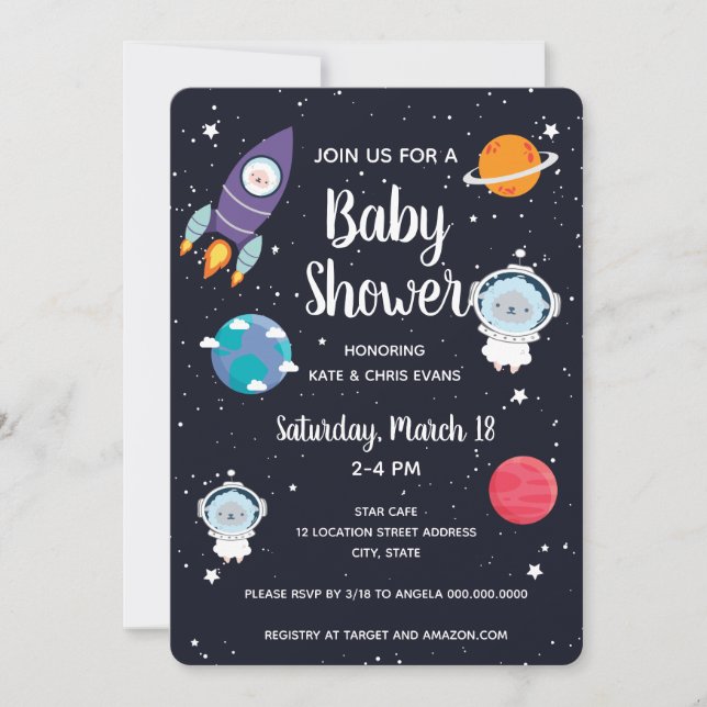 Sheep in Space Baby Shower Space Navy Galaxy Invitation (Front)