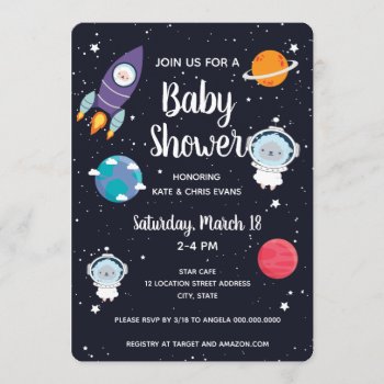 Sheep In Space Baby Shower Space Navy Galaxy Invitation by LaurEvansDesign at Zazzle