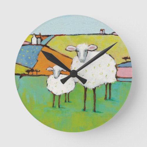 Sheep in the Meadow Round Clock