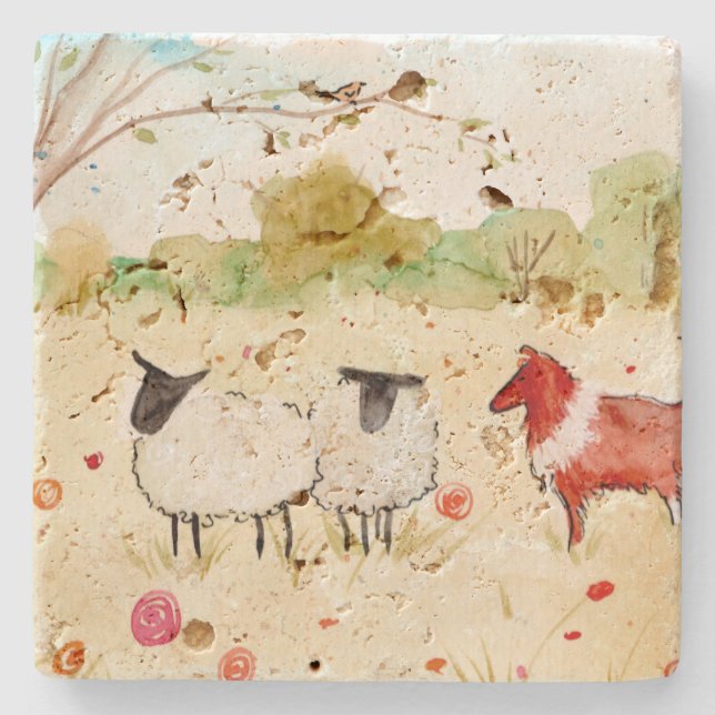 Sheep in the Meadow Stone Coaster (Front)
