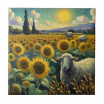 Sheep in the Sunflower Field Van Gogh Ceramic Tile<br><div class="desc">Sheep in the sunflower field by Van Gogh AI generated art</div>