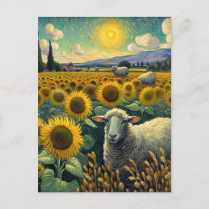 Sheep in the Sunflower Field Van Gogh Postcard
