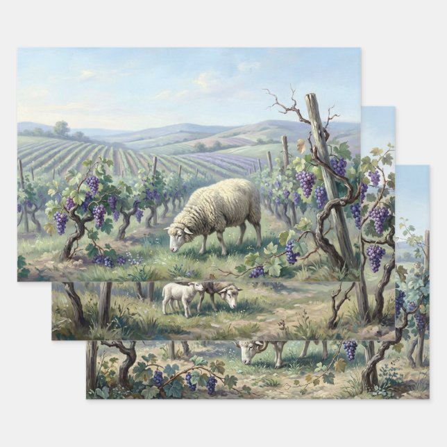 Sheep in the Vineyard Decoupage Wrapping Paper Sheets (Set)