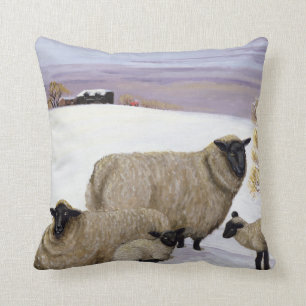 Sheep in Winter Throw Pillow