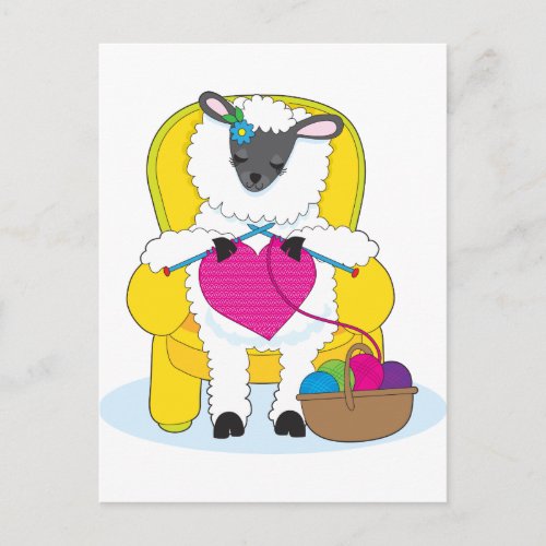 Sheep Knitting Heart Postcard