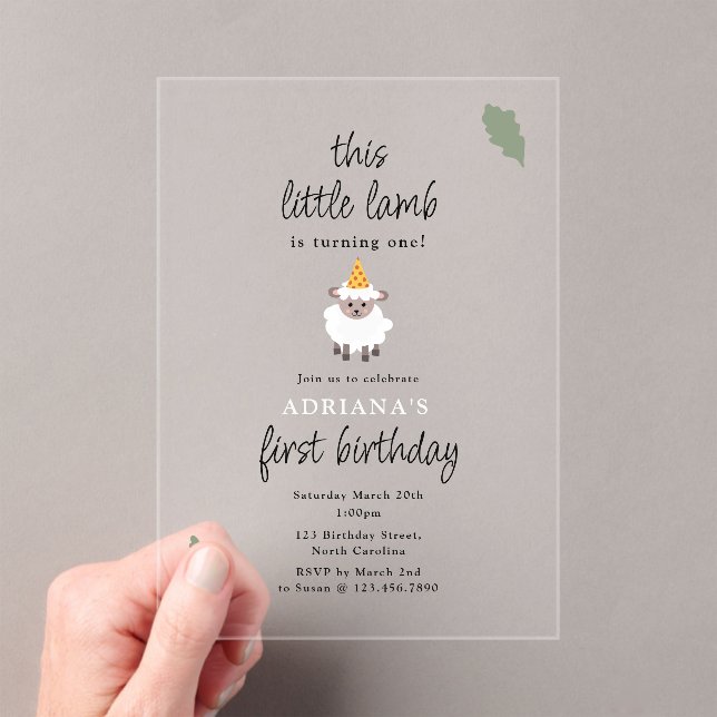 Sheep Lamb Cute Farm Party Animals 1st Birthday Acrylic Invitations (Insitu (Handheld))