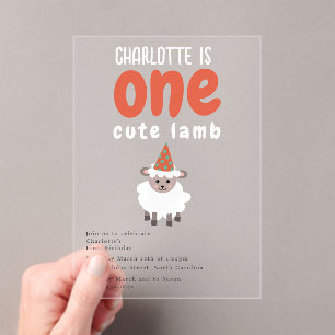 Sheep Lamb Cute Farm Party Animals 1st Birthday Acrylic Invitations