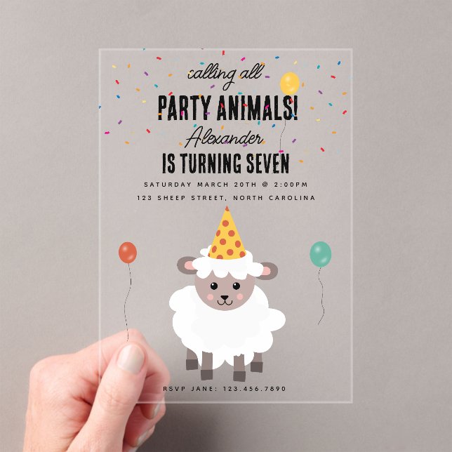 Sheep Lamb Cute Farm Party Animals Birthday Acrylic Invitations (Insitu (Handheld))