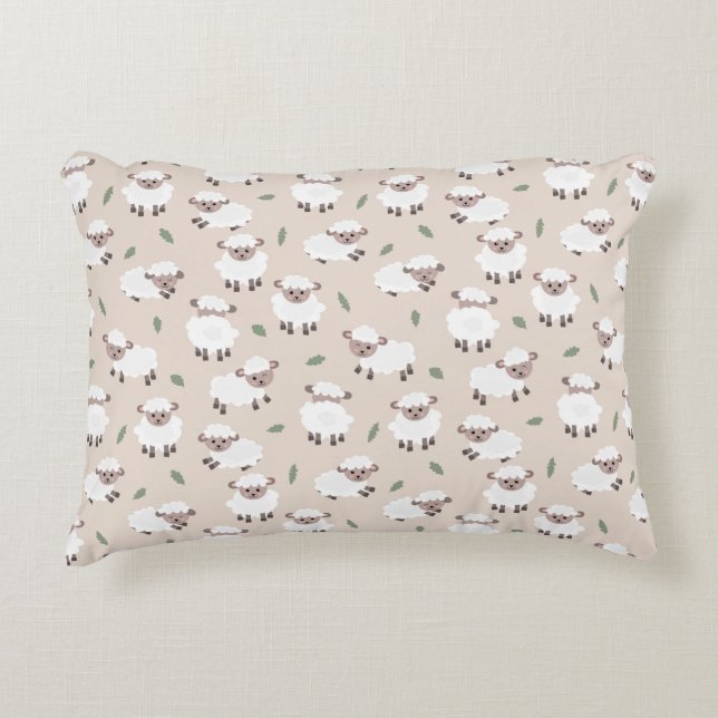 Sheep & Lamb Cute Gender Neutral Baby Nursery Accent Pillow (Front)