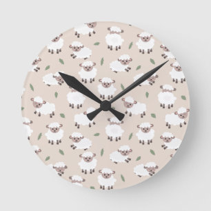 Sheep & Lamb Cute Gender Neutral Baby Nursery Round Clock