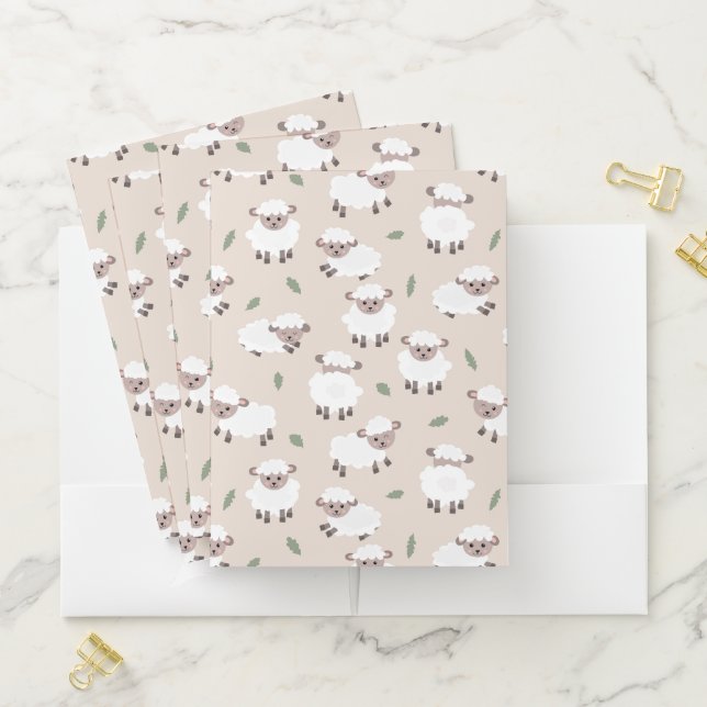 Sheep & Lamb Cute Hand Drawn Farm Animals Pocket Folder (In Situ)